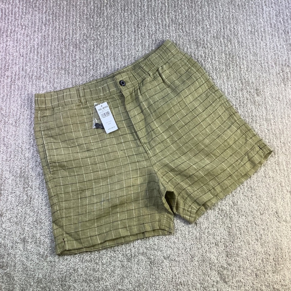 Todd Snyder Mens Light Sage Windowpane 100% Linen Shorts Size S NWT